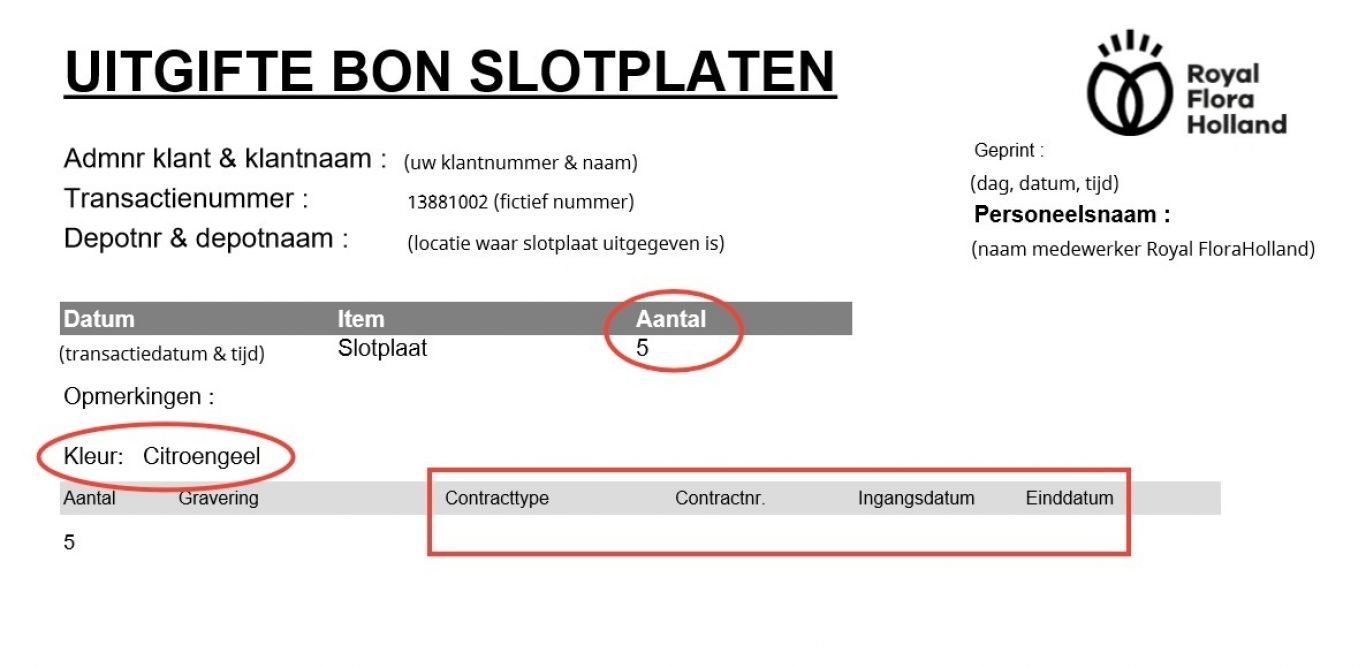 Royal floraholland document uitgifte slotplaten
