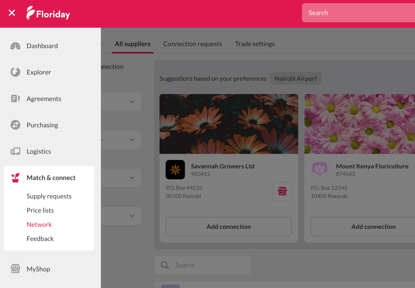 Floriday kopers network screenshot met dummy content 1